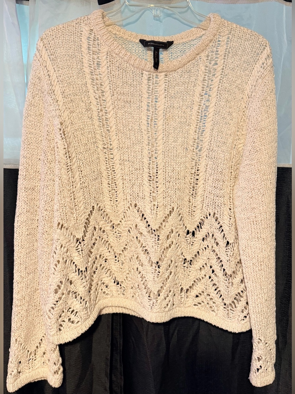 Preloved BCBGMaxAzria Cream Open-Knit Crewneck Sweater